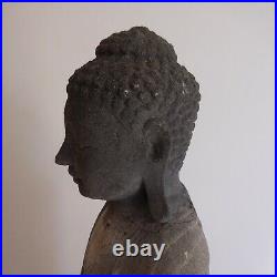 Statue sculpture Bouddha Hindou gris pierre ciment art déco Inde France N4231
