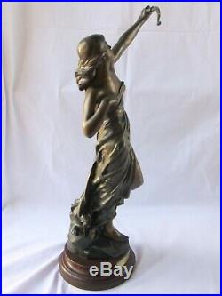 Statue sculpture ancienne Diane de Julien Caussé art nouveau femme arc bronze