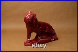 Statue sculpture lion faïence émaillée rouge signée Francisque art déco 1930