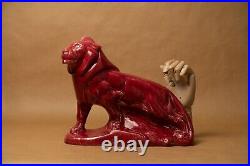Statue sculpture lion faïence émaillée rouge signée Francisque art déco 1930