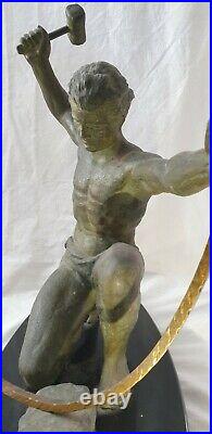 Statue signé G. HERVOR patine bronze ART DÉCO FORGERON 1930 sculpture