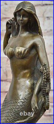 Style Art Nouveau Mythique Marin Sirène Bronze Sculpture Figurine Statue Solde