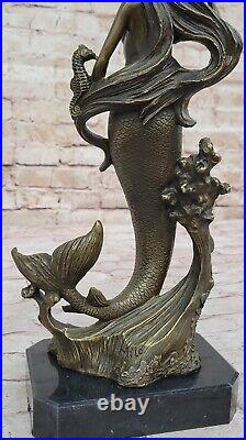 Style Art Nouveau Mythique Marin Sirène Bronze Sculpture Figurine Statue Solde