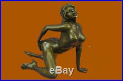 Substantiel Superbe Érotique Nu Bronze Statue Figurine Sculpture Art Déco Cire