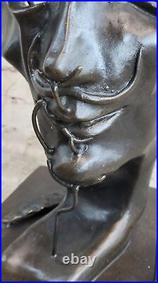 Superbe 100% Bronze Dali Autoportrait Surréaliste Sculpture Statue Art