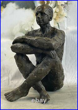 Superbe Art Déco Homme, Bronze Statue Dali Marbre Base Sculpture Bronze