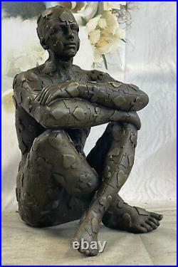 Superbe Art Déco Homme, Bronze Statue Dali Marbre Base Sculpture Bronze