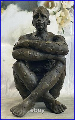 Superbe Art Déco Homme, Bronze Statue Dali Marbre Base Sculpture Statue