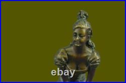 Superbe Original Fonte Bronze Sexy Fille Figurine Statue Sculpture Signée Art