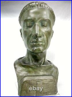Superbe Statue Art Deco Buste Homme Terre Cuite Patinee Signe G. Martel Religion