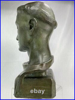 Superbe Statue Art Deco Buste Homme Terre Cuite Patinee Signe G. Martel Religion