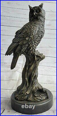 The Chouette Art Déco, Beau Bronze Statue Sculpture Sur Marbre Véritable Bronze