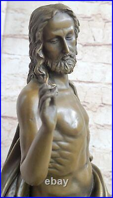 Très Rare Jésus Christ Dure Dîner Bronze Sculpture Statue Figurine Art