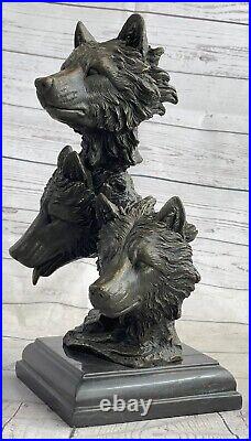 Trois Loups Tête Bronze Statue Wild Animal Loup Sculpture Art Bureau à Domicile