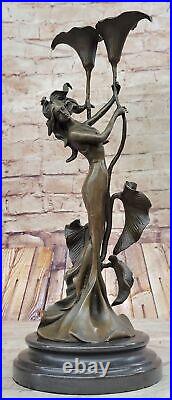 Tulipe Jeune Fille Chandelier Statue Bronze Art Déco Bougeoir Sculpture