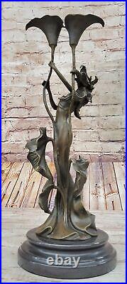 Tulipe Jeune Fille Chandelier Statue Bronze Art Déco Bougeoir Sculpture