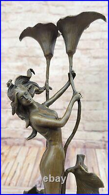 Tulipe Jeune Fille Chandelier Statue Bronze Art Déco Bougeoir Sculpture