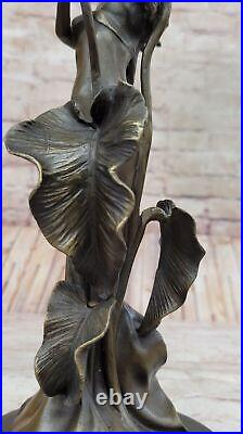 Tulipe Jeune Fille Chandelier Statue Bronze Art Déco Bougeoir Sculpture