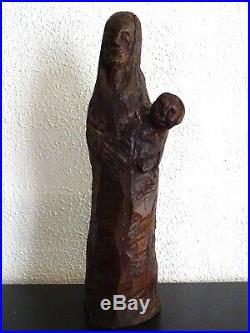 Vierge À L'enfant-étonnante Sculpture Art Populaire/art Brute-première Moitié XX