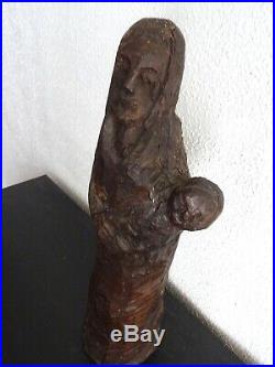 Vierge À L'enfant-étonnante Sculpture Art Populaire/art Brute-première Moitié XX
