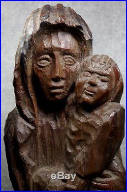 Vierge à l'Enfant Statue Art populaire religieuse Sculpture en bois 18ème
