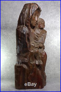 Vierge à l'Enfant Statue Art populaire religieuse Sculpture en bois 18ème