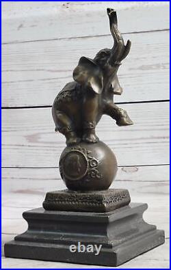 Vintage Bronze Éléphant Statue Sculpture Sur Marbre Base Art Déco Signée