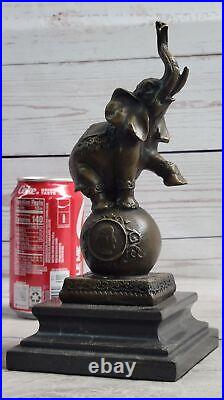 Vintage Bronze Éléphant Statue Sculpture Sur Marbre Base Art Déco Signée