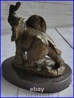 Vintage Bronze Éléphant Statue Sculpture Sur Marbre Base Art Déco Signée
