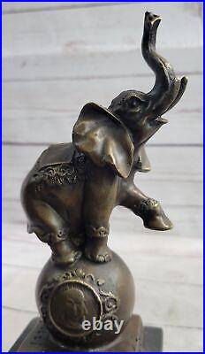 Vintage Bronze Éléphant Statue Sculpture Sur Marbre Base Art Déco Signée