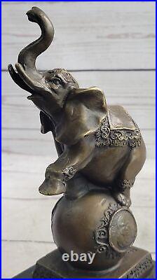 Vintage Bronze Éléphant Statue Sculpture Sur Marbre Base Art Déco Signée