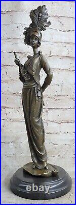 Vintage Maiden Jardin Fleurs Bronze Marbre Statue Sculpture Art Déco