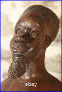 XXe Buste Homme Africain Sculpture Statue Bois d'Ébène Vintage AFRIQUE Tete Art