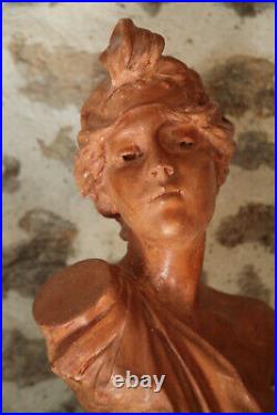 XXe Buste Thaïs d'après Emmanuel VILLANIS Plâtre Terre Cuite Statue Art Nouveau