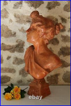 XXe Buste Thaïs d'après Emmanuel VILLANIS Plâtre Terre Cuite Statue Art Nouveau