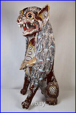 XXe Grande Statue Sculpture 62cm 9Kg Bois Lion chien Fu Bali Art Indonésie ASIE
