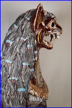 XXe Grande Statue Sculpture 62cm 9Kg Bois Lion chien Fu Bali Art Indonésie ASIE